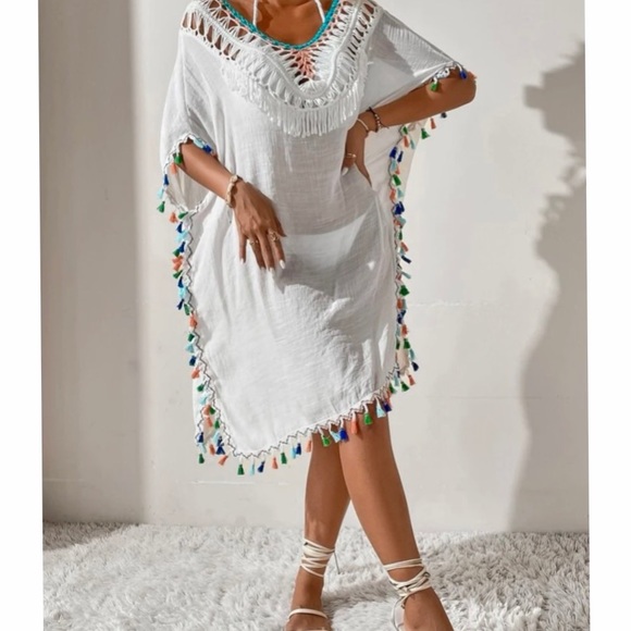 NEW! 🌴Vacation🌴 Boho vibe, tassel trim, crochet, tie back / beach coverup - Picture 9 of 9
